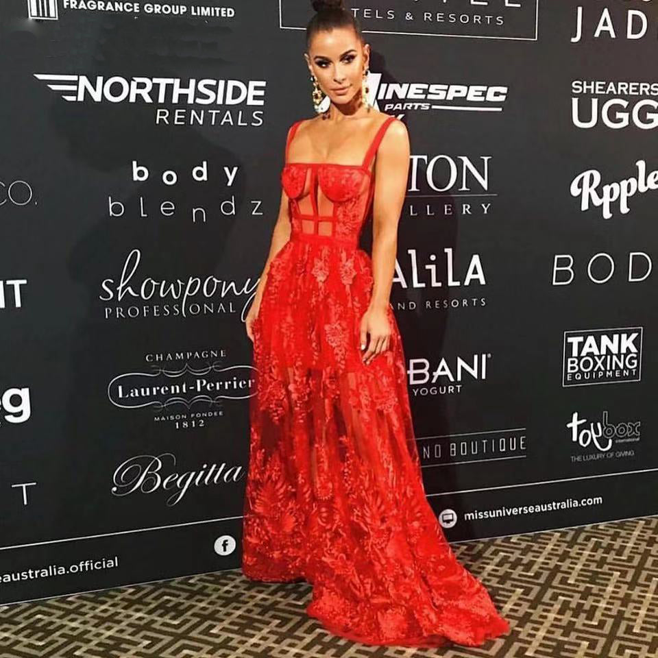 HALEY RED LACE MAXI DRESS