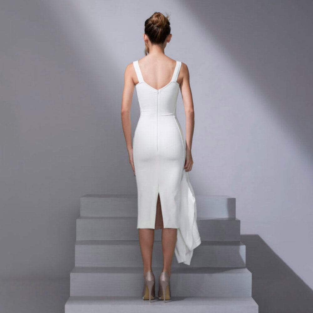 HOLLAND PLEATED CORSET BODYCON MIDI DRESS