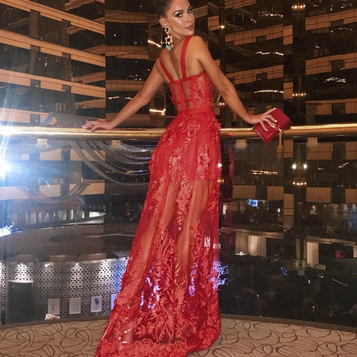 HALEY RED LACE MAXI DRESS