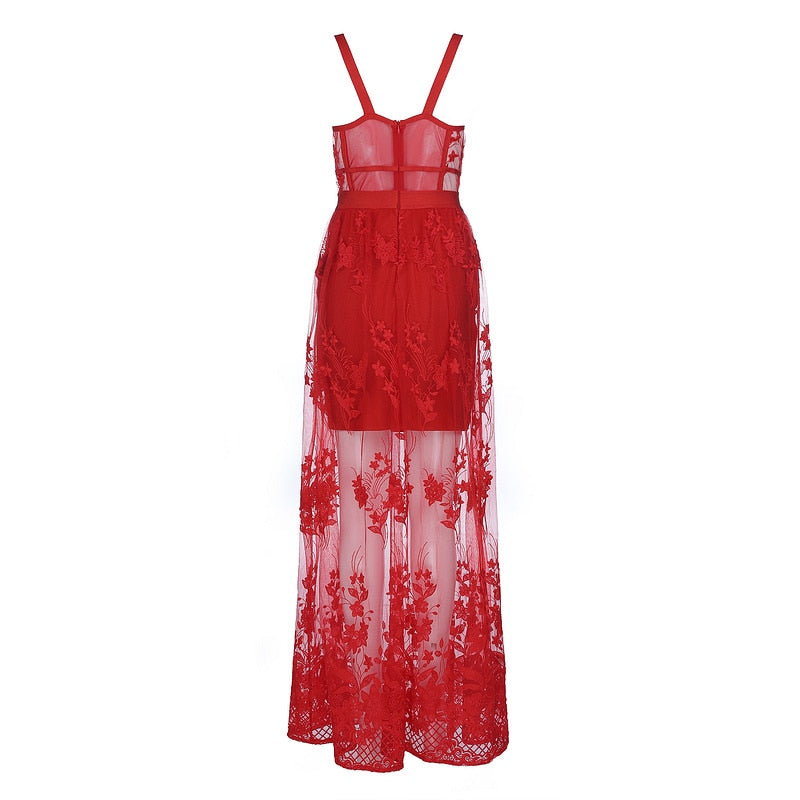 HALEY RED LACE MAXI DRESS