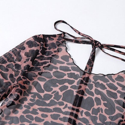 BIANCA LEOPARD PRINT BACKLESS MESH MINI DRESS