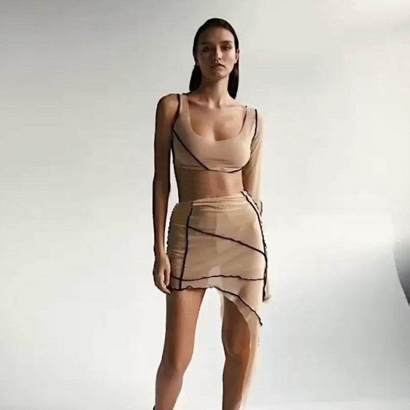 CLARIE MESH LONG SLEEVE TOP and SKIRT