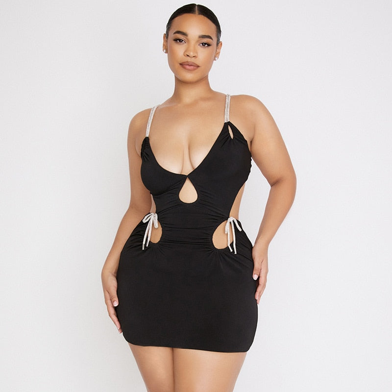 HOVON STRAP LACE UP CUT OUT MINI DRESS