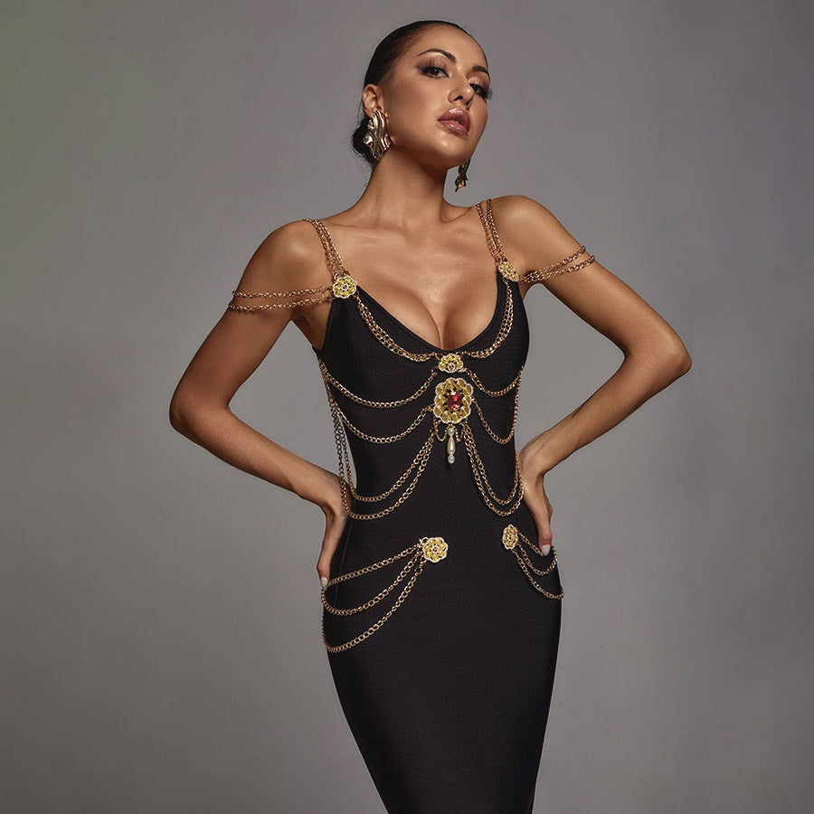 LILLY ROSE MAXI DRESS with CHAINS