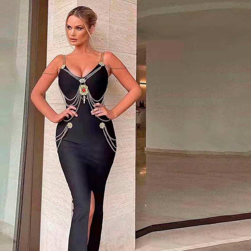 LILLY ROSE MAXI DRESS with CHAINS