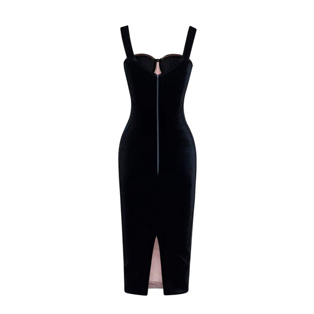 HOLLAND PLEATED CORSET BODYCON MIDI DRESS