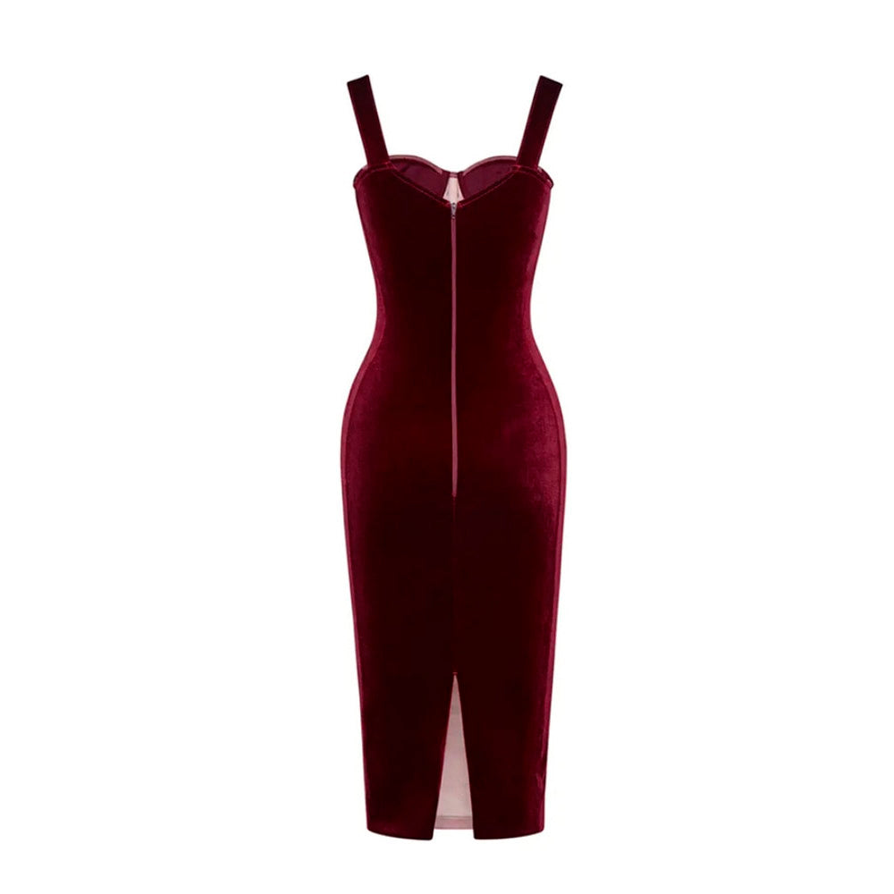 HOLLAND PLEATED CORSET BODYCON MIDI DRESS