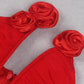 KEYNAMY RED MINI DRESS DEEP NECK LINE with ROSES