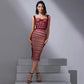 HOLLAND PLEATED CORSET BODYCON MIDI DRESS