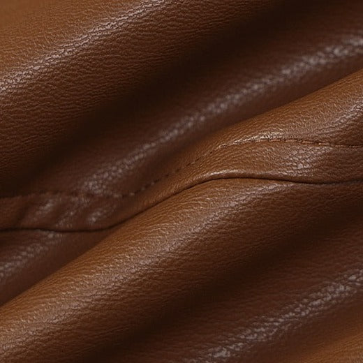 LEIGHTO PU LEATHER SIDE SLIT BROWN MIDI DRESS