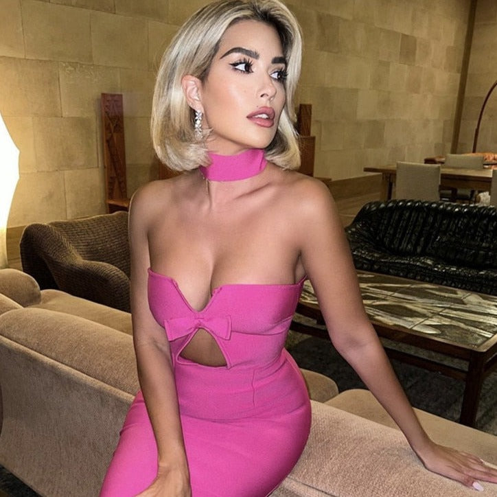 MILLIE BACKLESS BOW TIE DRESS