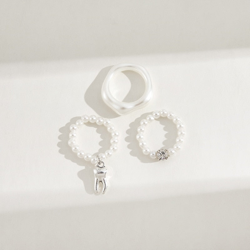 AFIAN 3 PIECE PEARL RINGS SET