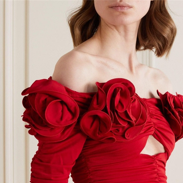 JANELLE FLOWER RUCHED HOLLOW OUT LONG SLEEVE TOP