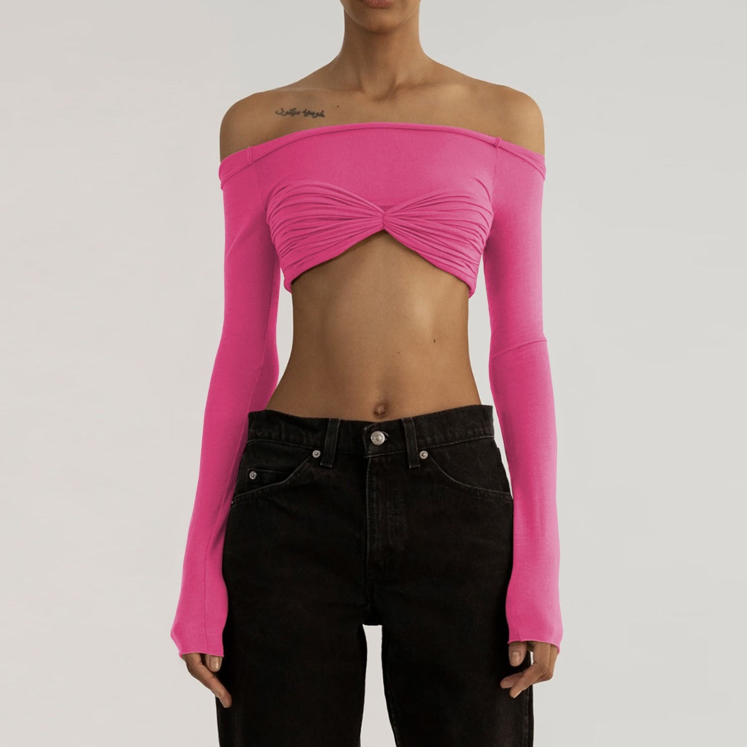 CHELSIE MESH LONG SLEEVE CROP TOP