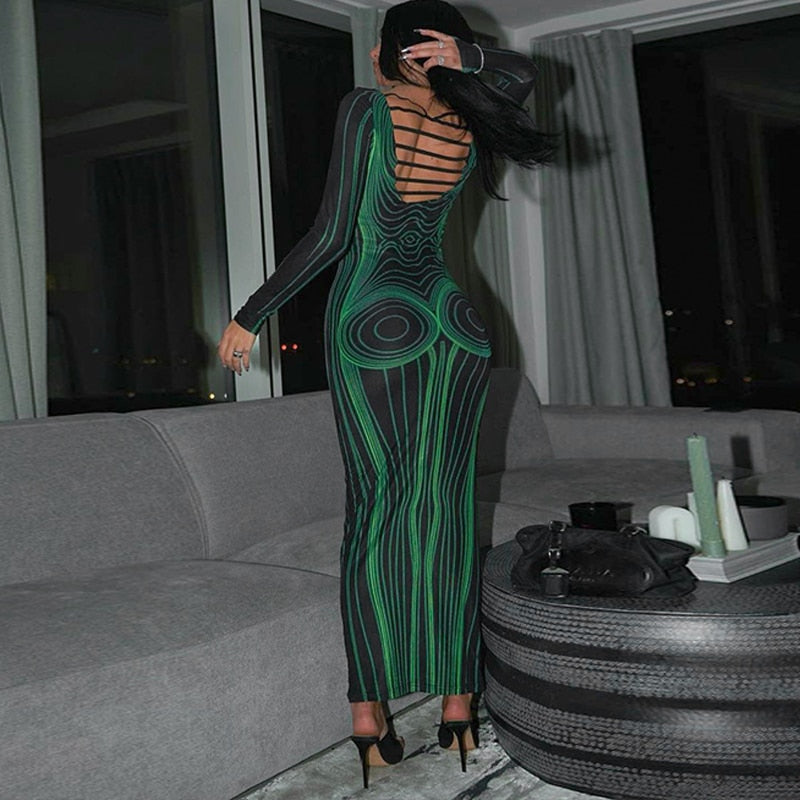 MYRA PRINTED MAXI LONG SLEEVE DRESS