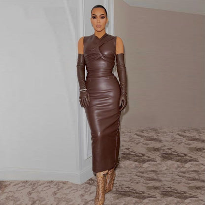 KIM PU LEATHER MAXI DRESS