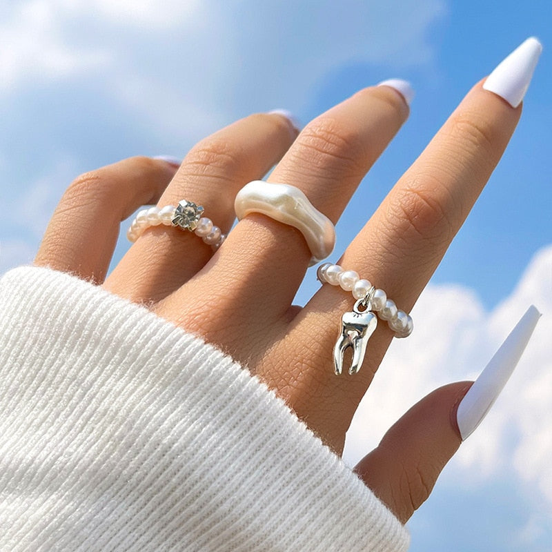 AFIAN 3 PIECE PEARL RINGS SET