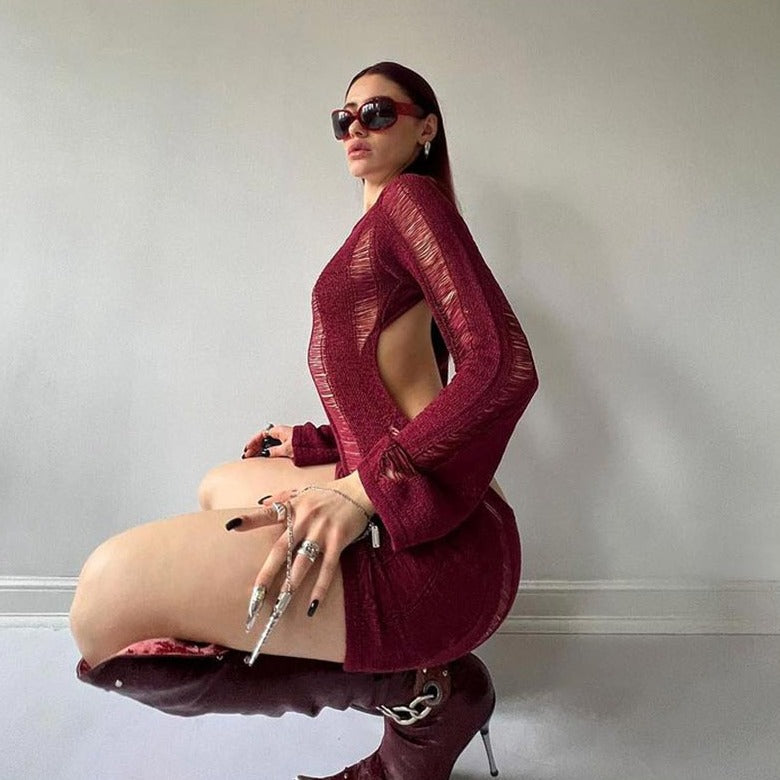 ALISON TASSEL CUT OUT LONGSLEEVE MINI DRESS