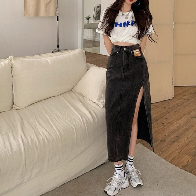 EILEEN MAXI JEANS SIDE SLIT SKIRT