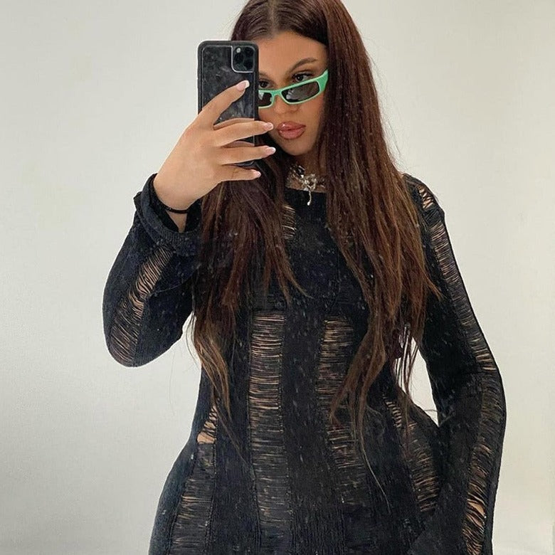 ALISON TASSEL CUT OUT LONGSLEEVE MINI DRESS