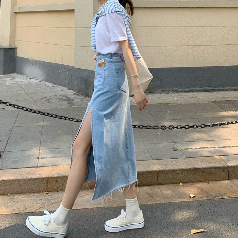 EILEEN MAXI JEANS SIDE SLIT SKIRT