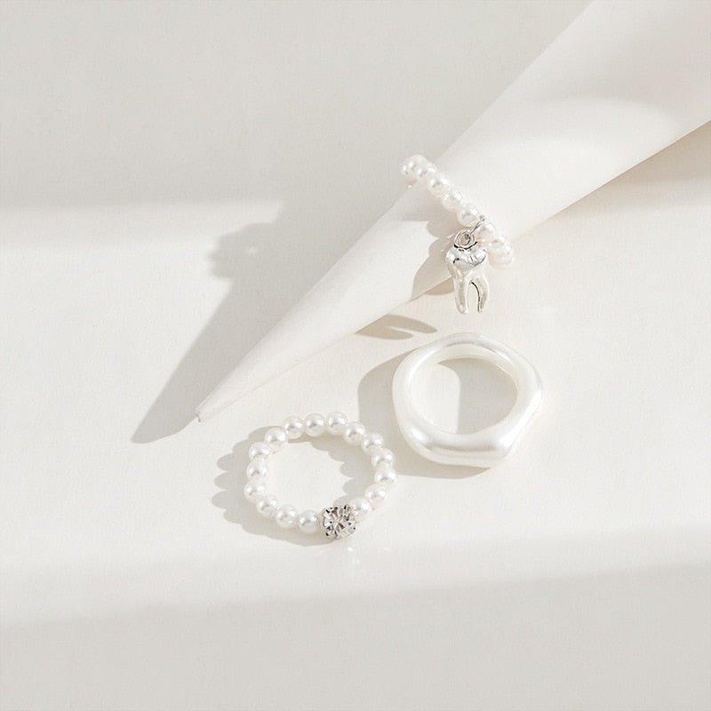 AFIAN 3 PIECE PEARL RINGS SET