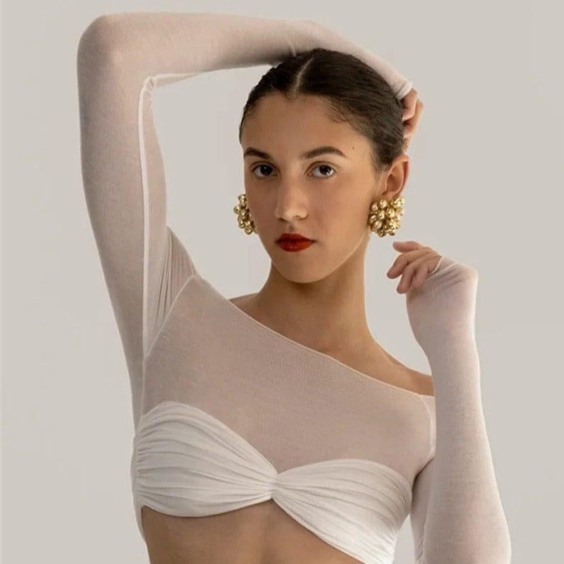 CHELSIE MESH LONG SLEEVE CROP TOP