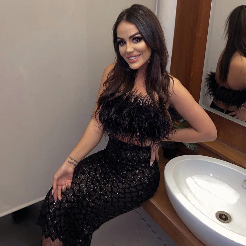 TIANA FEATHER TOP and GLITTER SKIRT SET