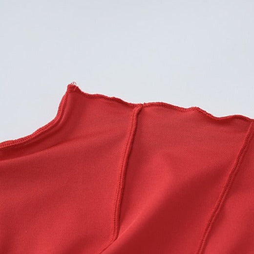 PEMMA RED MAXI FEATHER SLEEVE DRESS