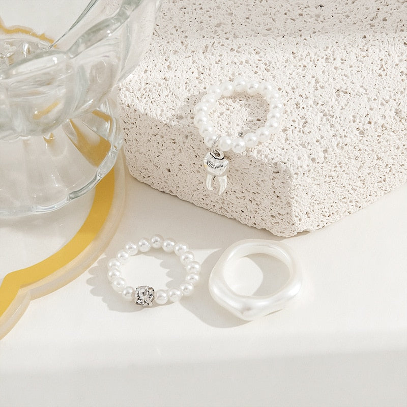 AFIAN 3 PIECE PEARL RINGS SET