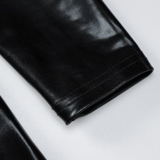 KYLIE BLACK PU LEATHER LONG SLEEVE MINI DRESS