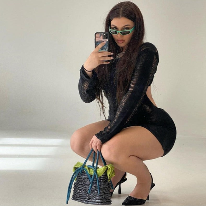 ALISON TASSEL CUT OUT LONGSLEEVE MINI DRESS