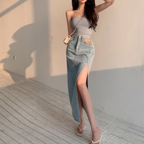 EILEEN MAXI JEANS SIDE SLIT SKIRT