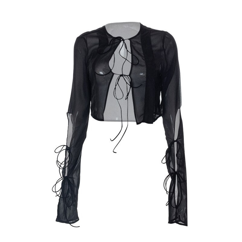 NOLA MESH TIE UP BLOUSE