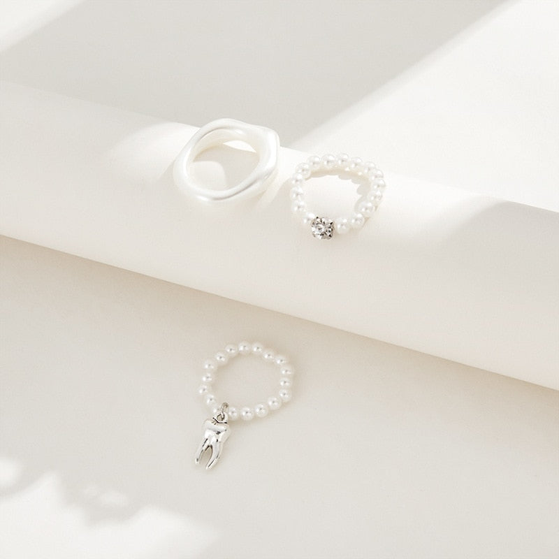 AFIAN 3 PIECE PEARL RINGS SET