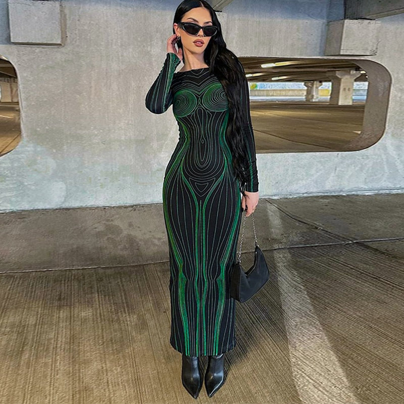 MYRA PRINTED MAXI LONG SLEEVE DRESS