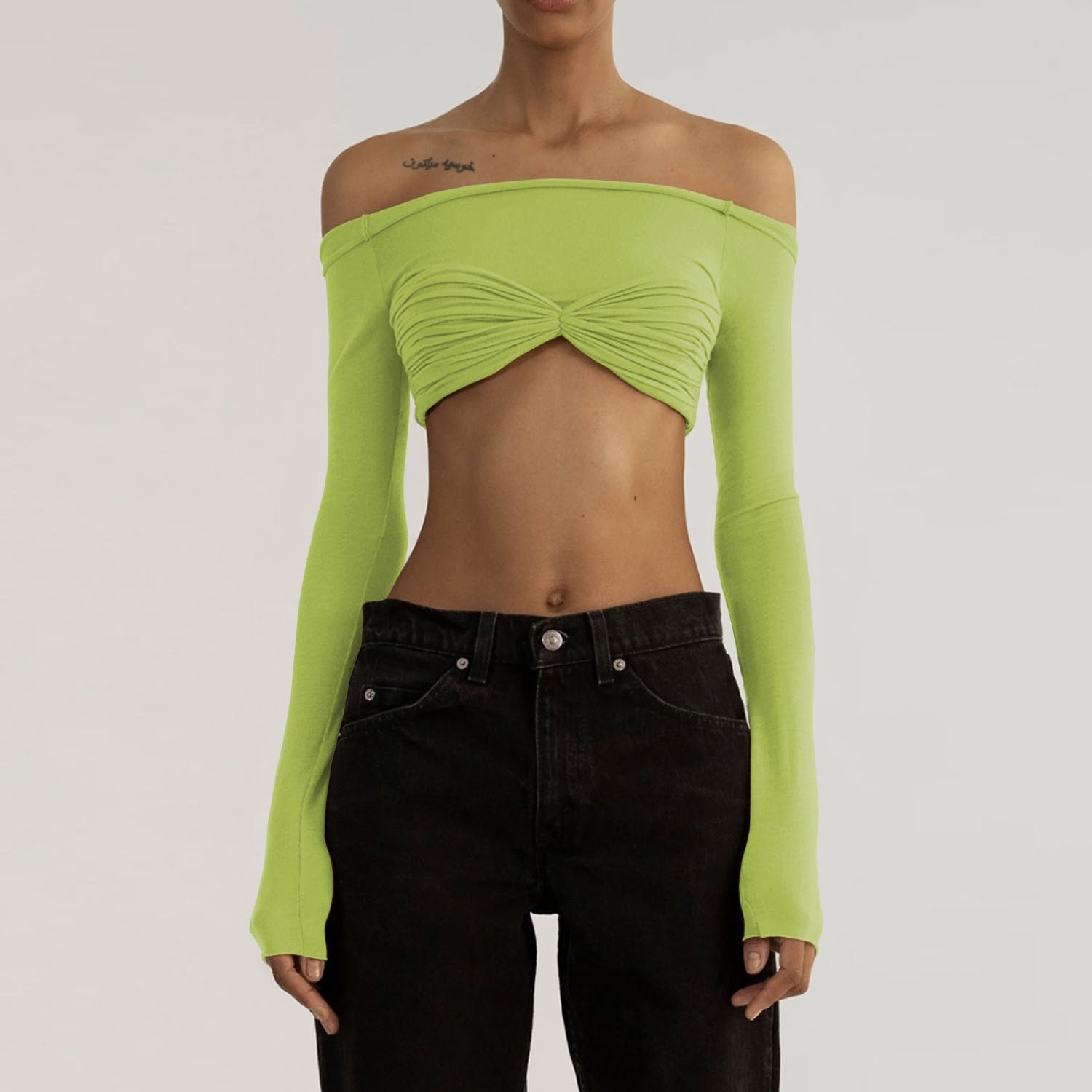 CHELSIE MESH LONG SLEEVE CROP TOP