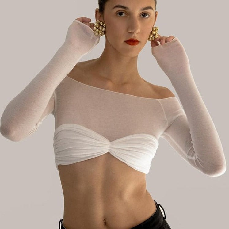 CHELSIE MESH LONG SLEEVE CROP TOP