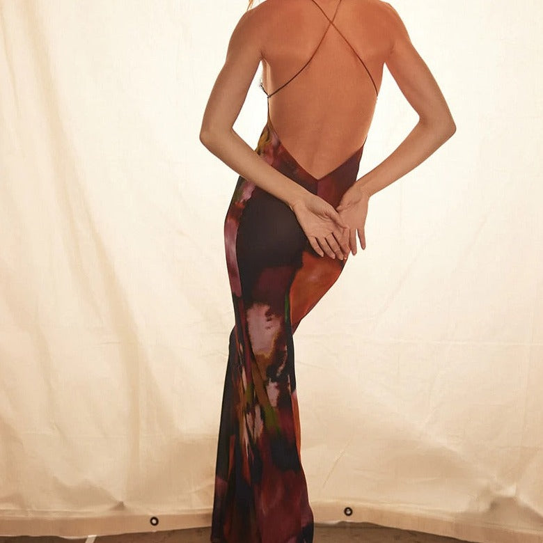 EMELY V NECK LACE SUSPENDERS MAXI DRESS