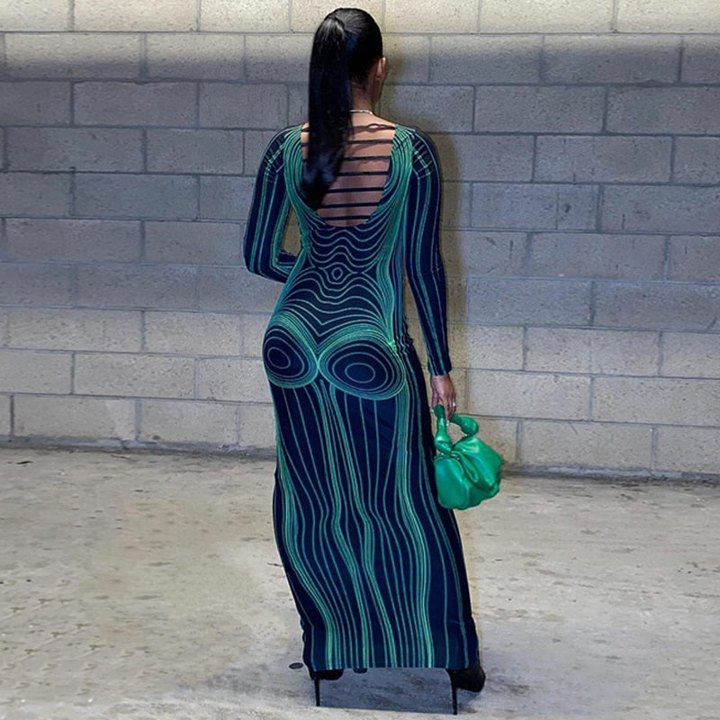 MYRA PRINTED MAXI LONG SLEEVE DRESS