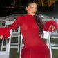 PEMMA RED MAXI FEATHER SLEEVE DRESS