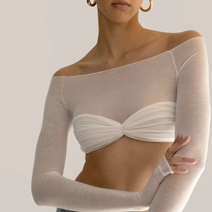 CHELSIE MESH LONG SLEEVE CROP TOP