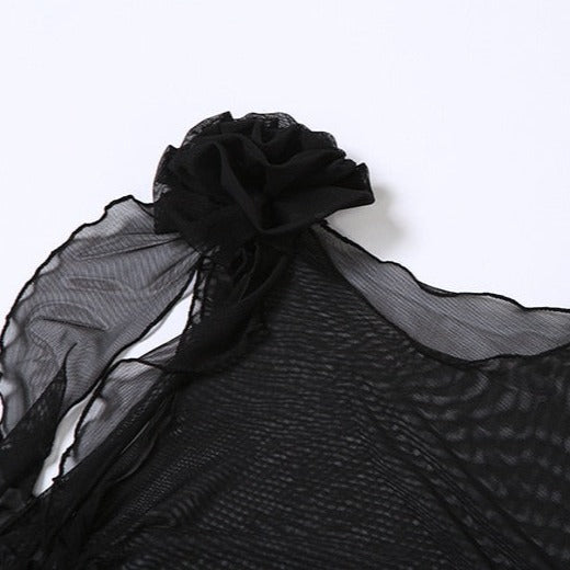 KATALINA MESH RUFFLE FLOWER DECORATED TOP