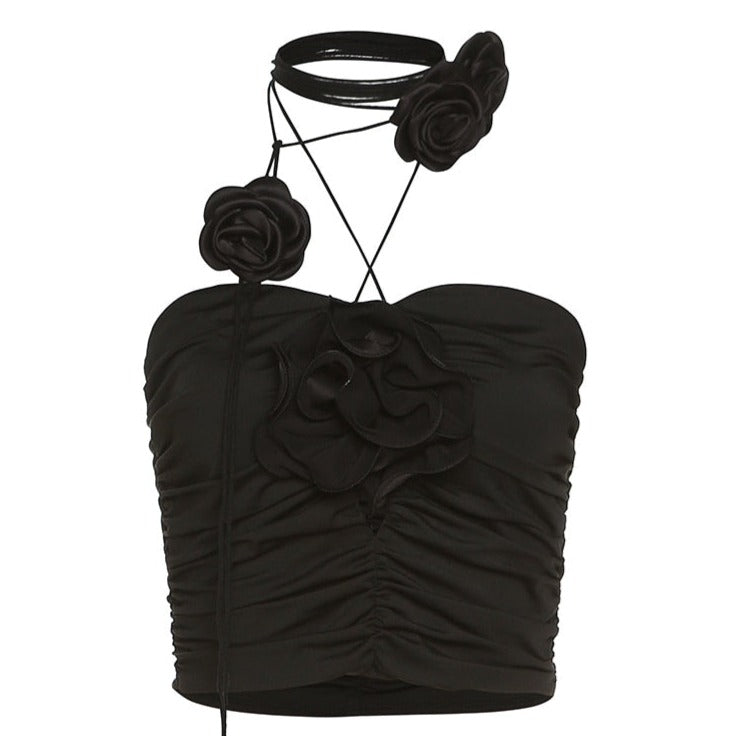 MARLYN HALTER TOP DECORATED with FLOWERS