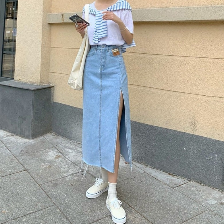EILEEN MAXI JEANS SIDE SLIT SKIRT