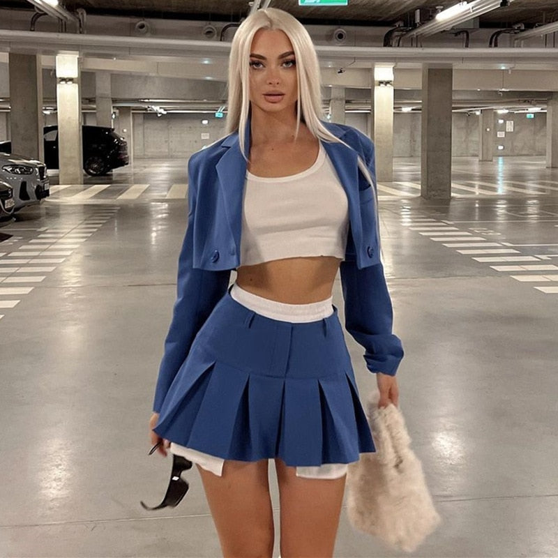 ALLIE PLEATED SKIRT and BLAZER SUIT