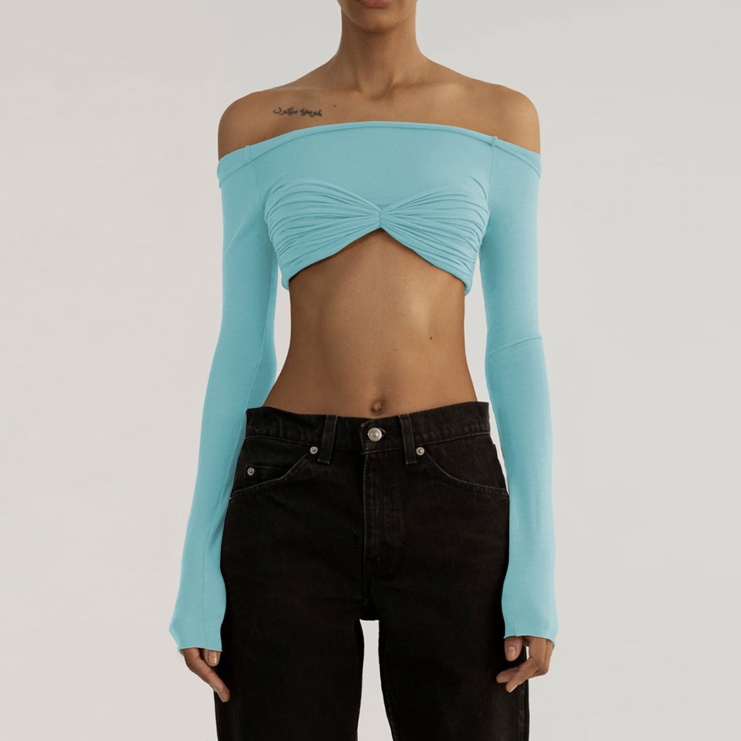 CHELSIE MESH LONG SLEEVE CROP TOP