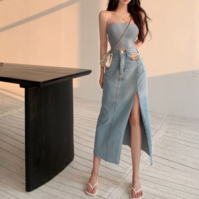 EILEEN MAXI JEANS SIDE SLIT SKIRT