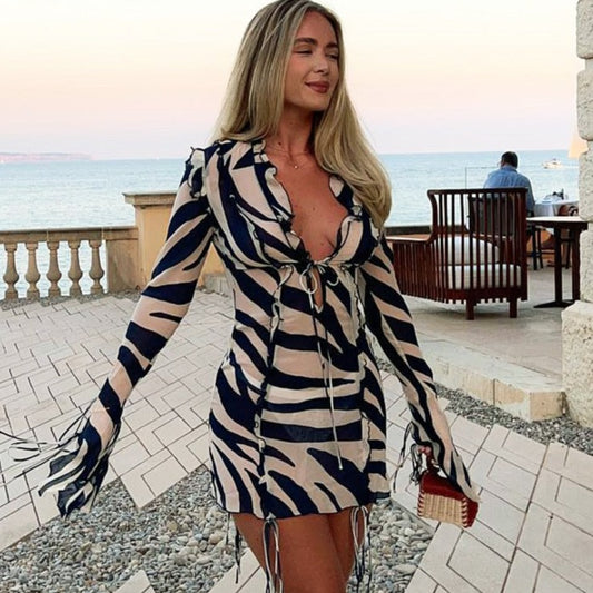 STEFA ZEBRA PRINT LONG SLEEVE MINI DRESS