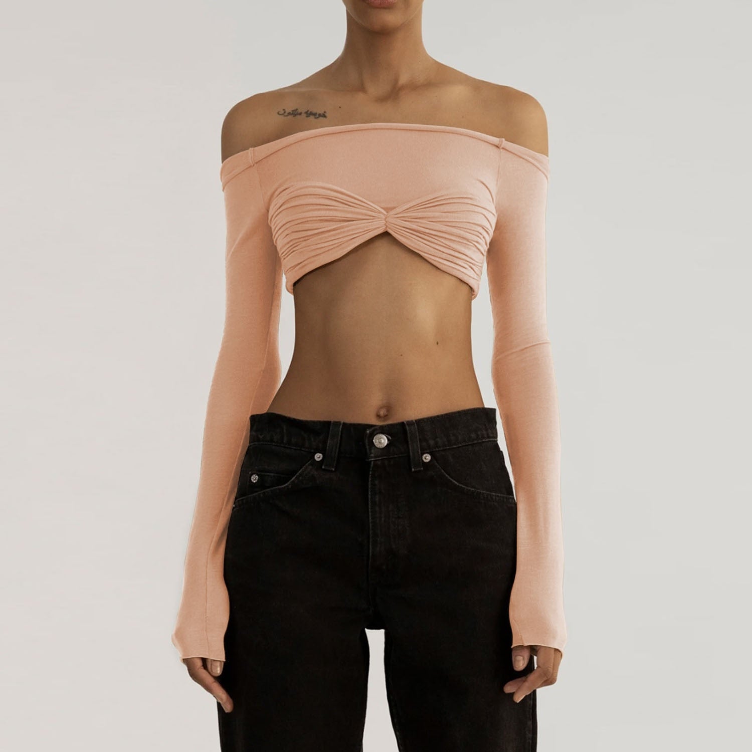 CHELSIE MESH LONG SLEEVE CROP TOP